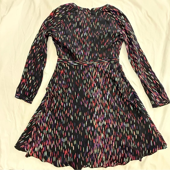 Shoshanna Silk Fit & Flare Dress Black Multicolor Confetti Print Long Sleeve Sz4 - Picture 3 of 12